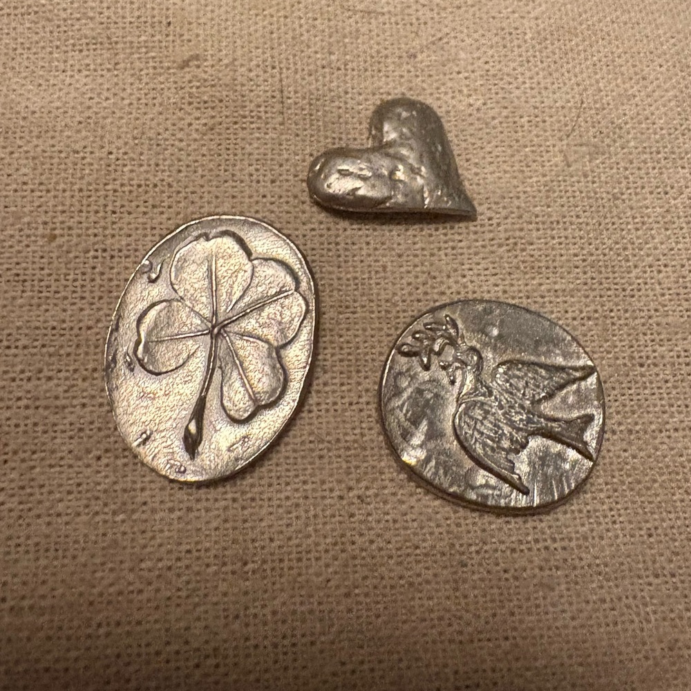 Vintage Pewter Silver Metal Heart Dove Peace 3P Celtic Charms Set